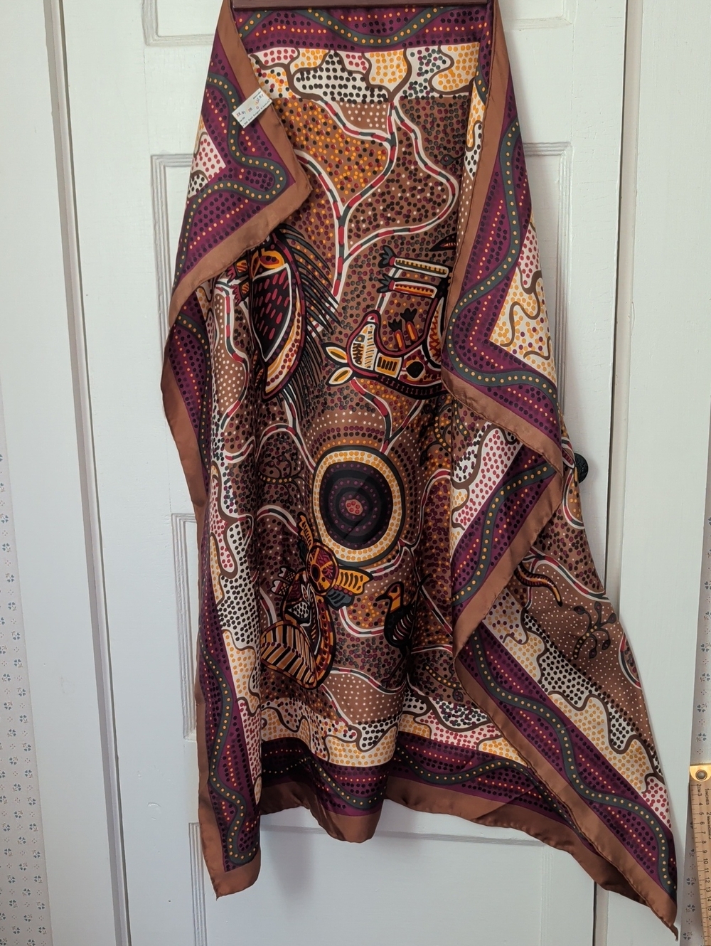 Alexander Allery Silk Scarf Australia Aboriginal Designed Dowunder Orange Dot